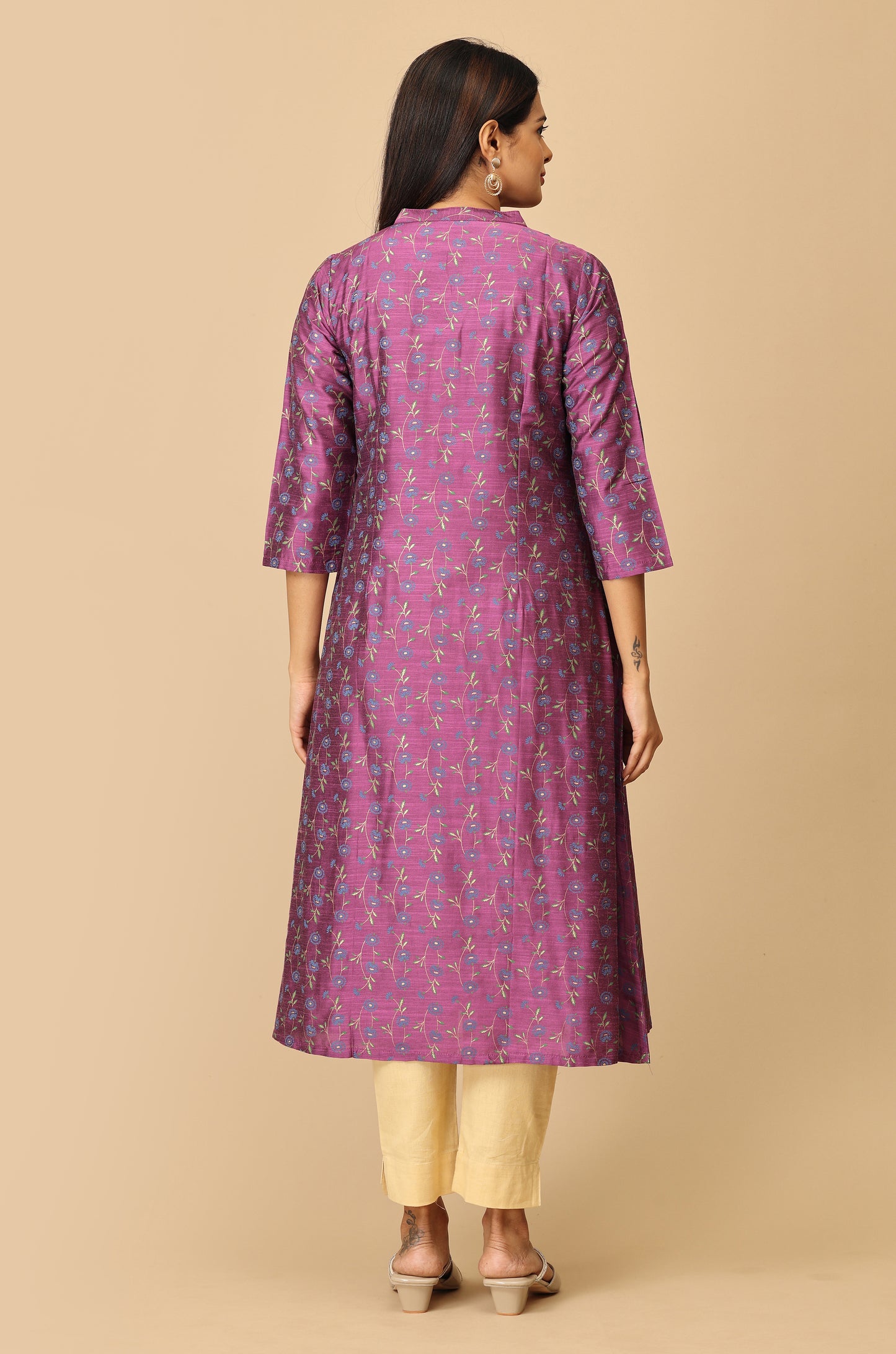 Dark Mauve Printed A Line Kurti