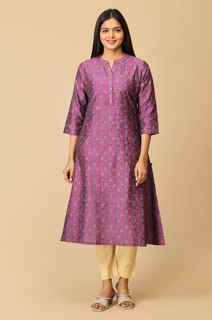 Dark Mauve Printed A Line Kurti