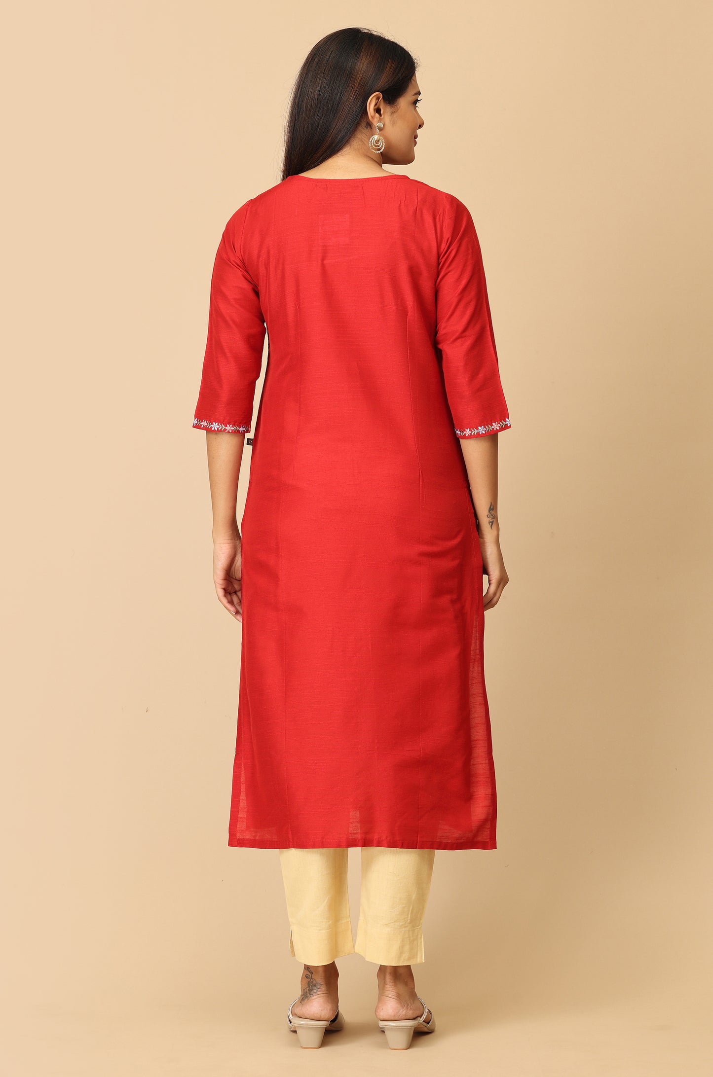 Maroon Slub Silk Embroidery Kurti