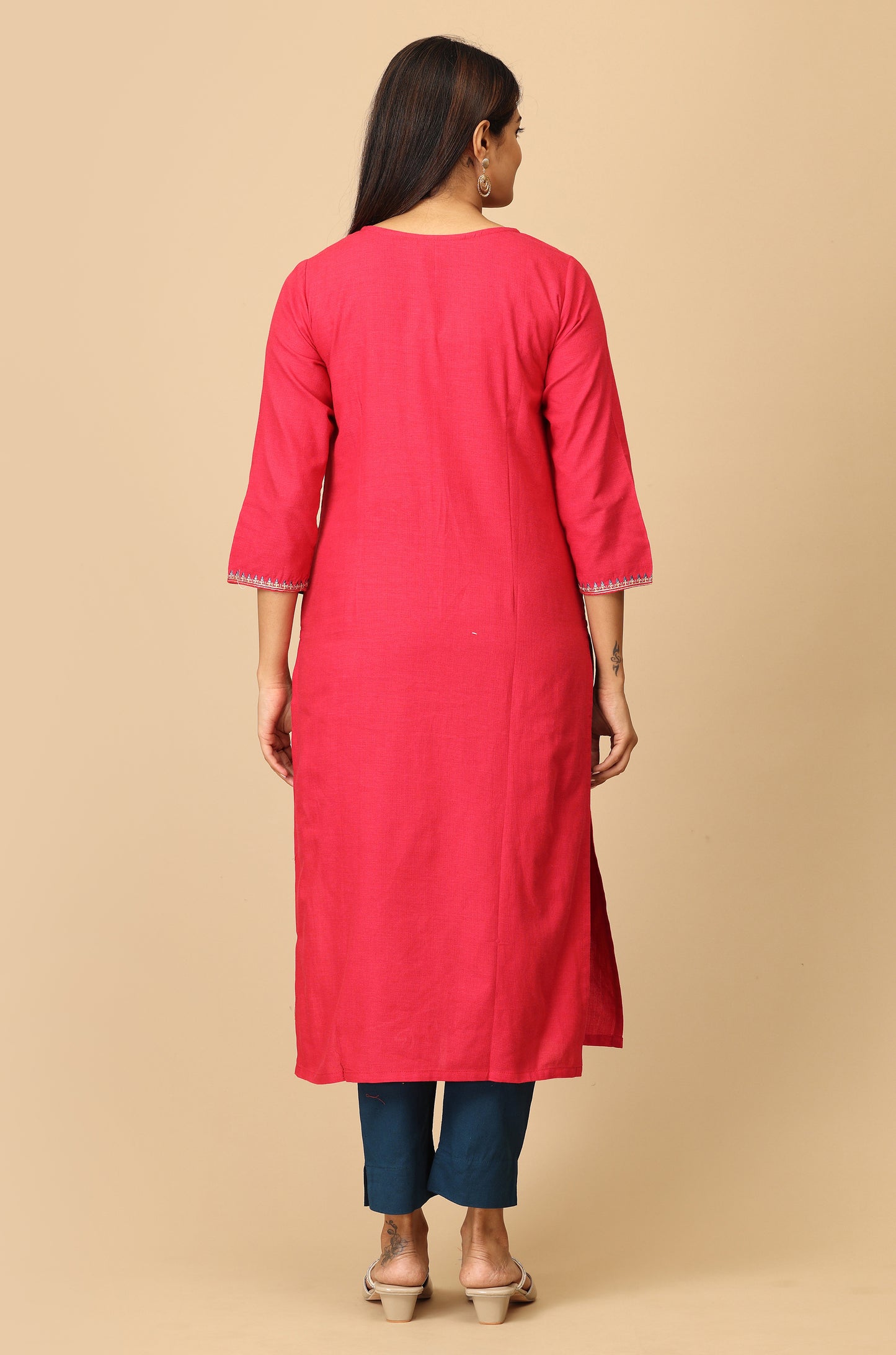 Bright Pink Khadi Embroidery Kurti