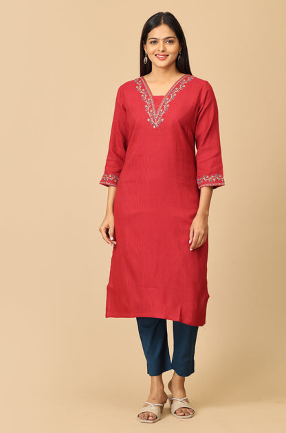 Maroon Matty V Neck Embroidery