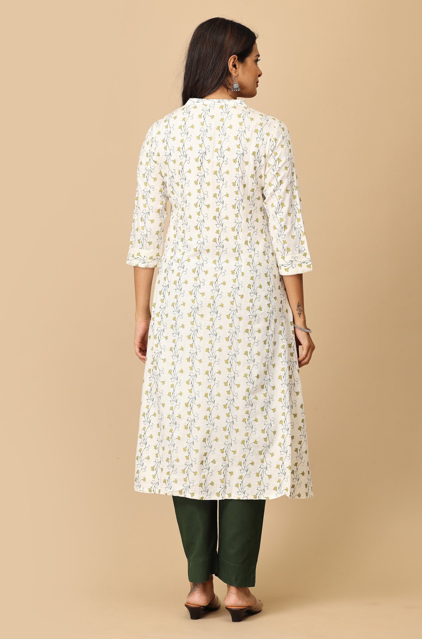 Off White Viscose A-Line Printed Kurti