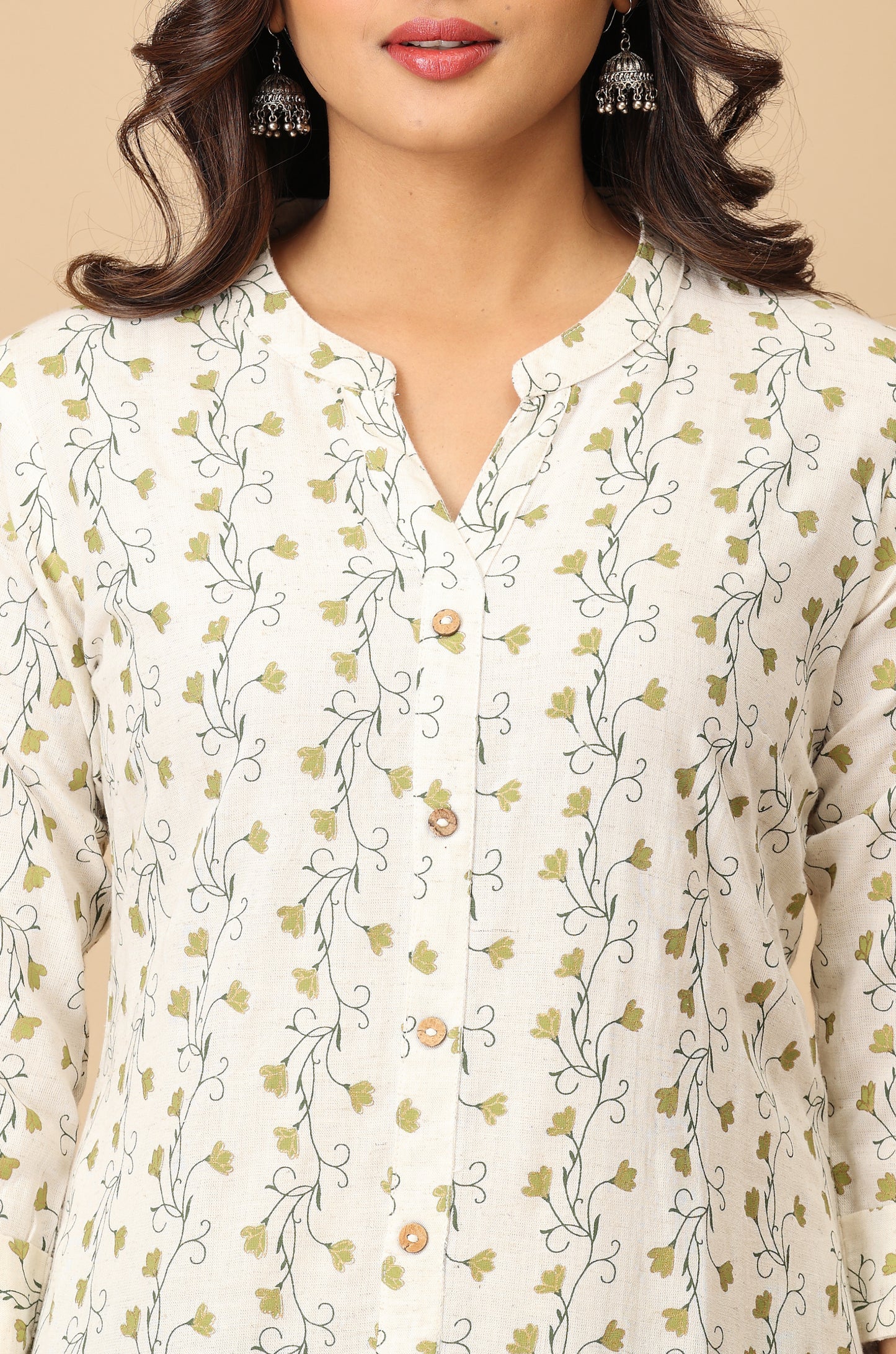 Off White Viscose A-Line Printed Kurti