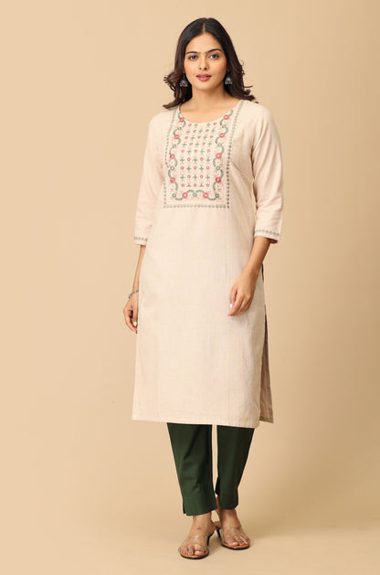 Beige Khadi Embroidery Kurti