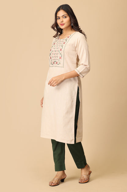 Beige Khadi Embroidery Kurti