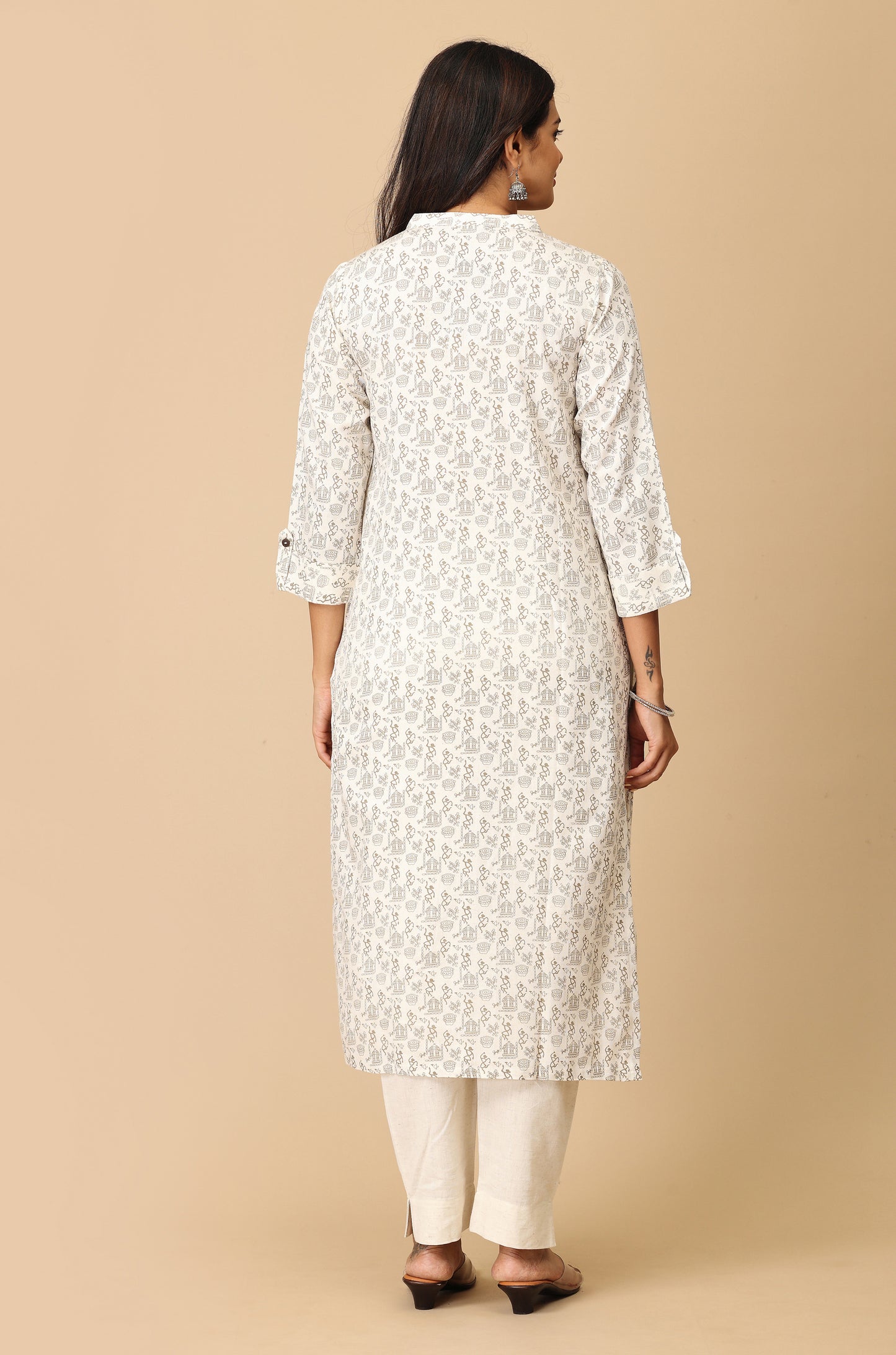 Off White Viscose Printed Kurti