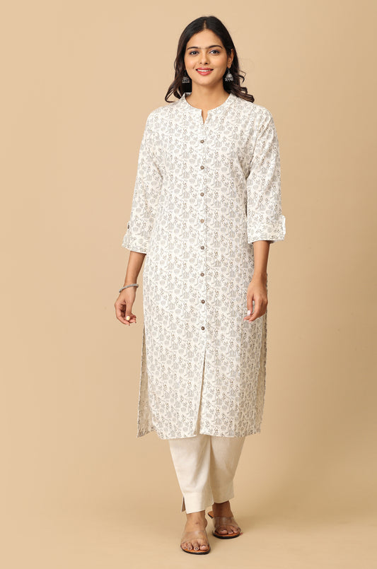 Off White Viscose Printed Kurti