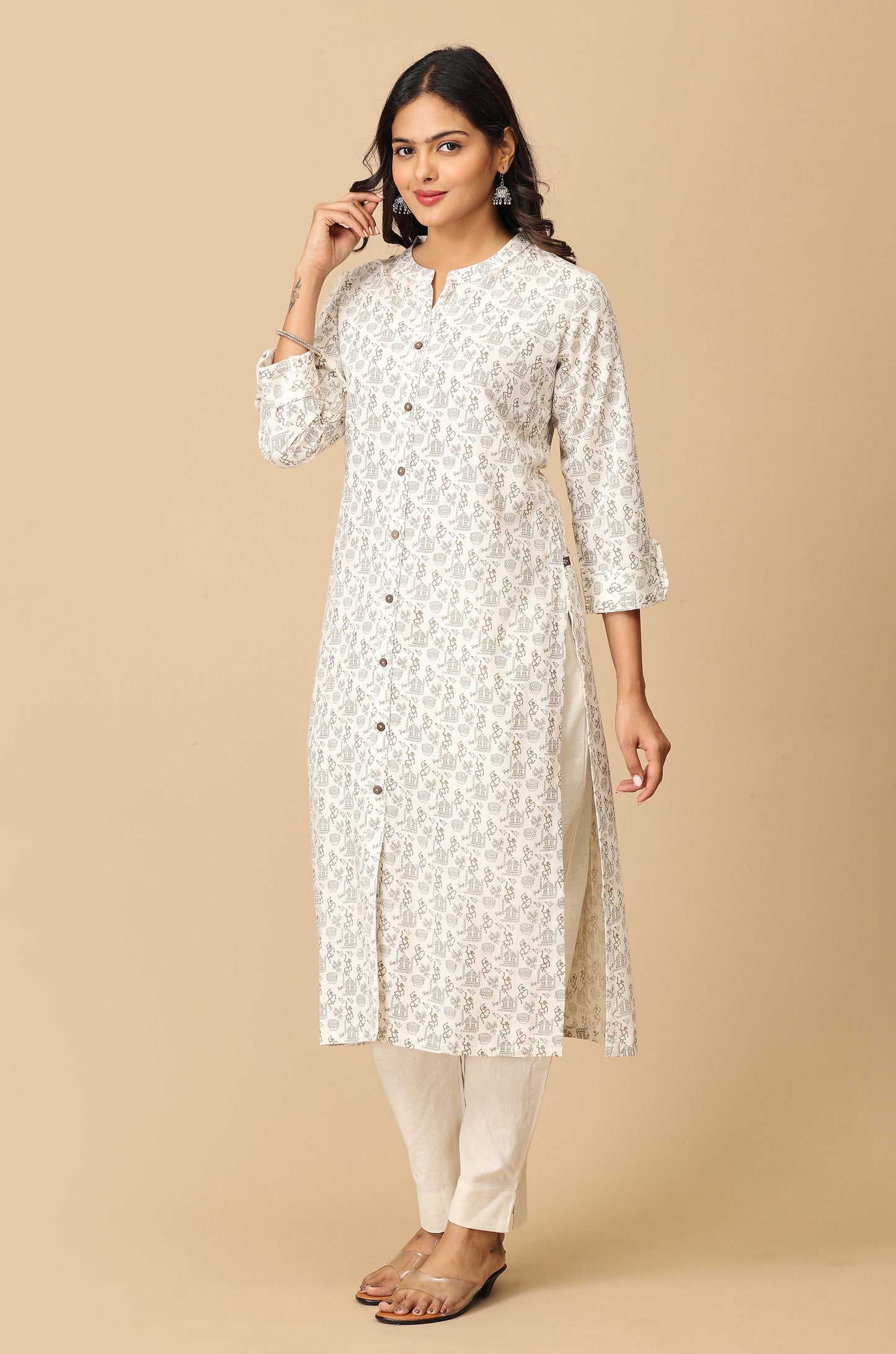 Off White Viscose Printed Kurti
