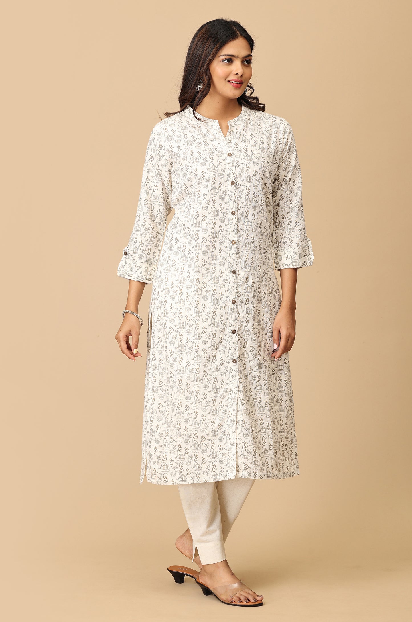 Off White Viscose Printed Kurti
