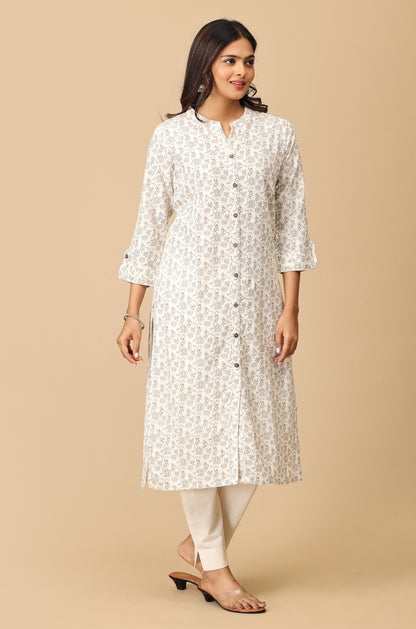 Off White Viscose Printed Kurti