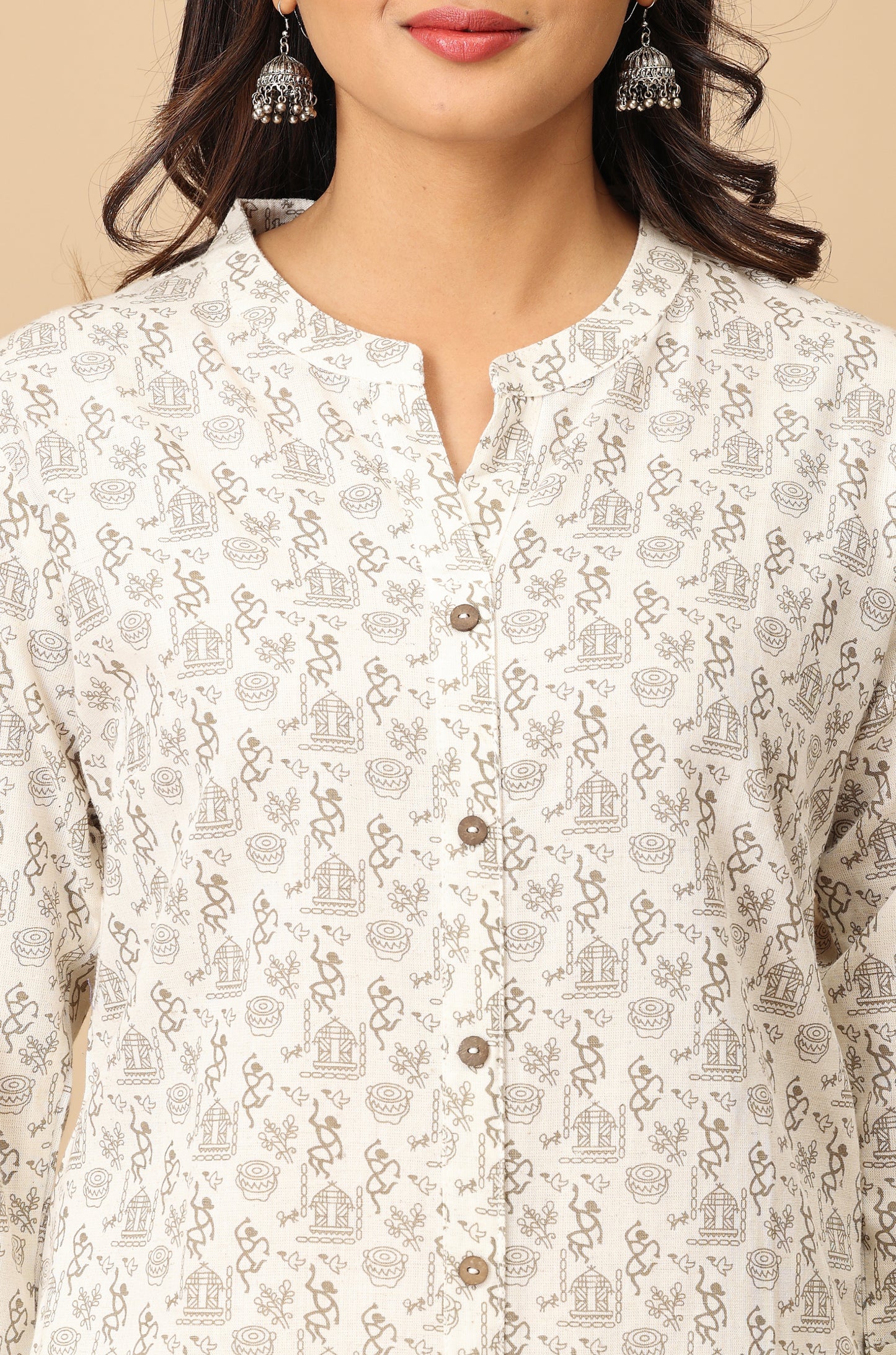 Off White Viscose Printed Kurti