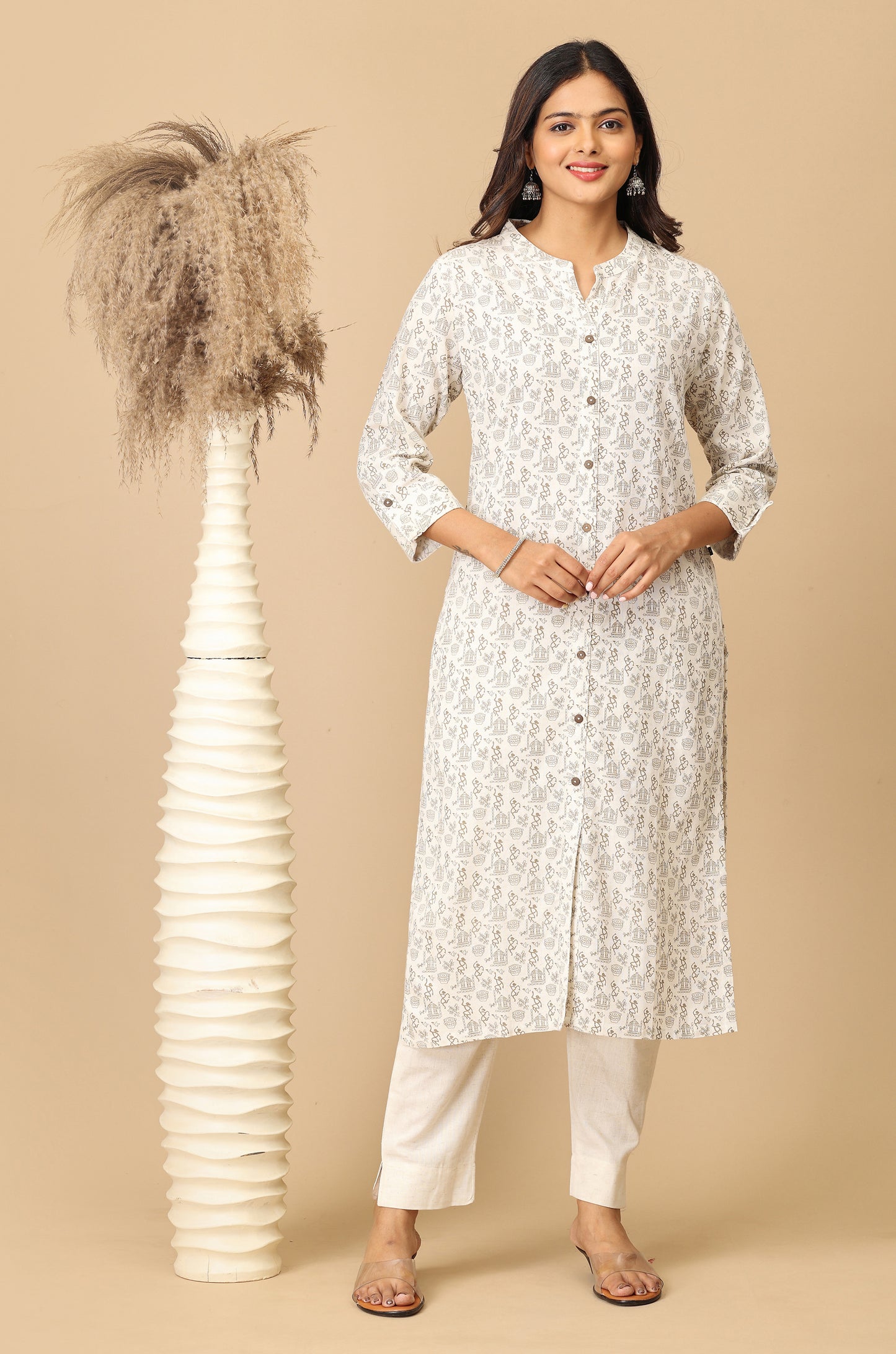 Off White Viscose Printed Kurti