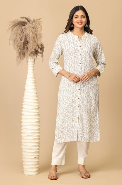 Off White Viscose Printed Kurti