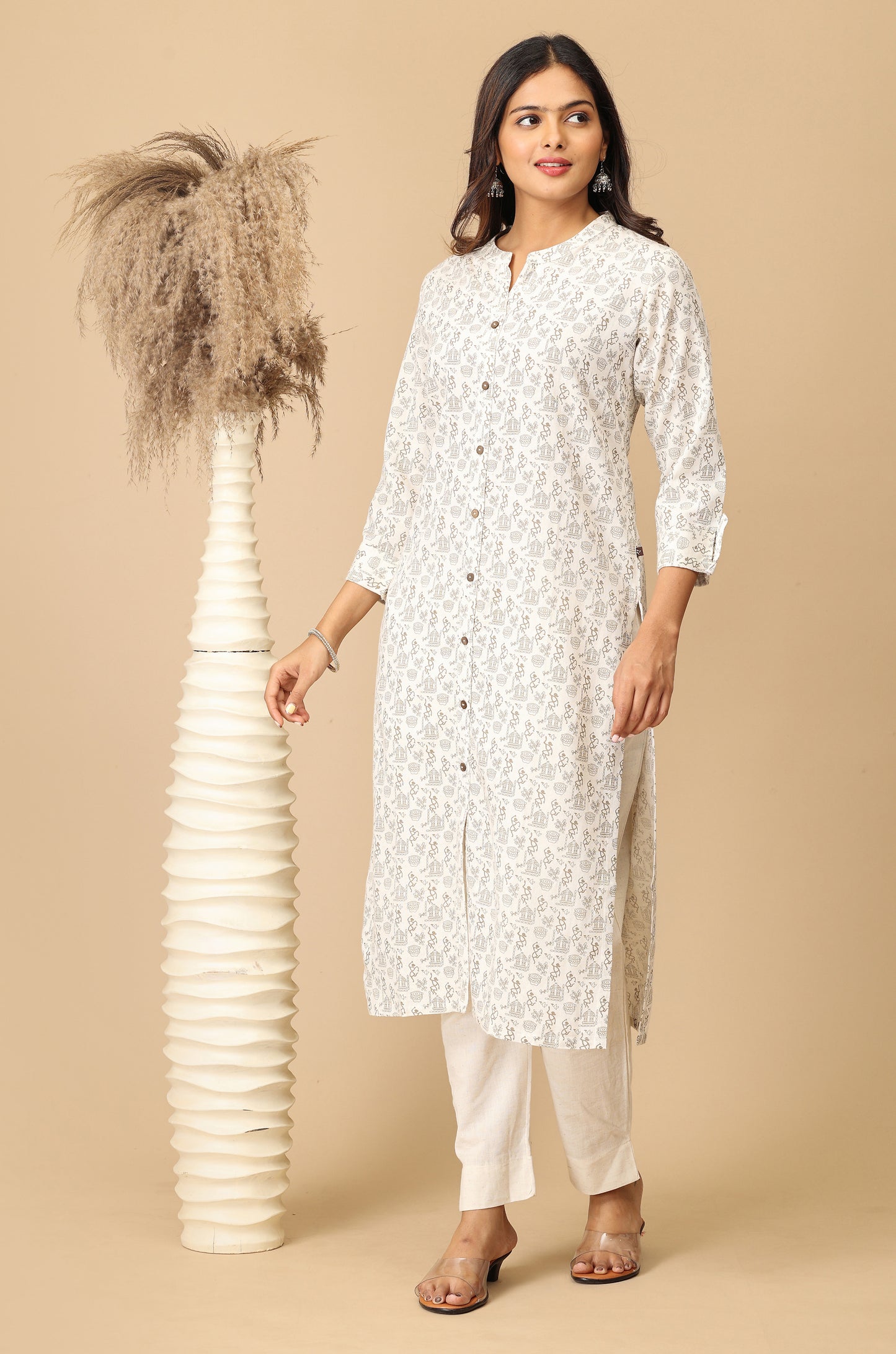 Off White Viscose Printed Kurti