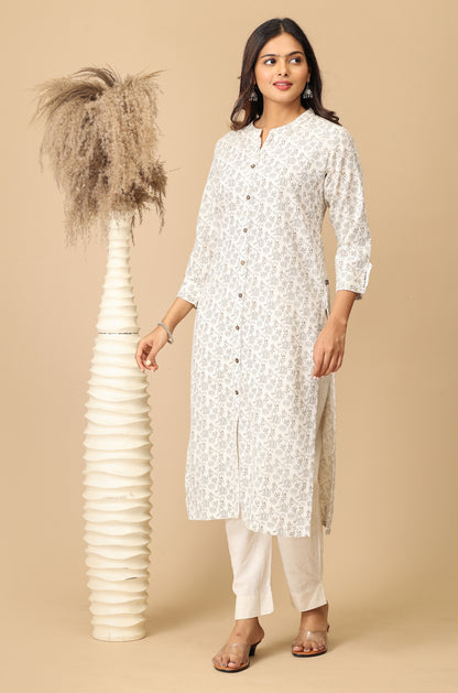Off White Viscose Printed Kurti