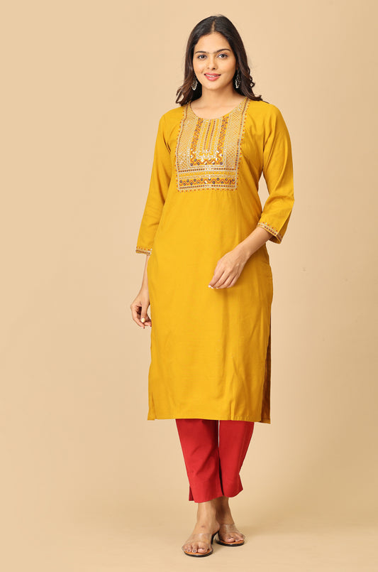 BB Cotton Mustard Sequence Embroidery