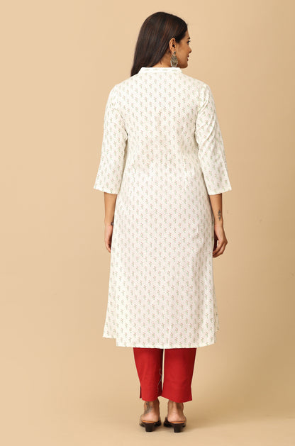 Ivory All Over Print Asymmetric A Line Kurta