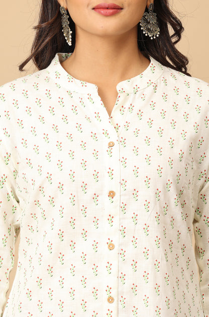 Ivory All Over Print Asymmetric A Line Kurta
