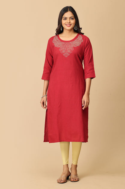 Maroon Neck Zari Embroidery Kurti