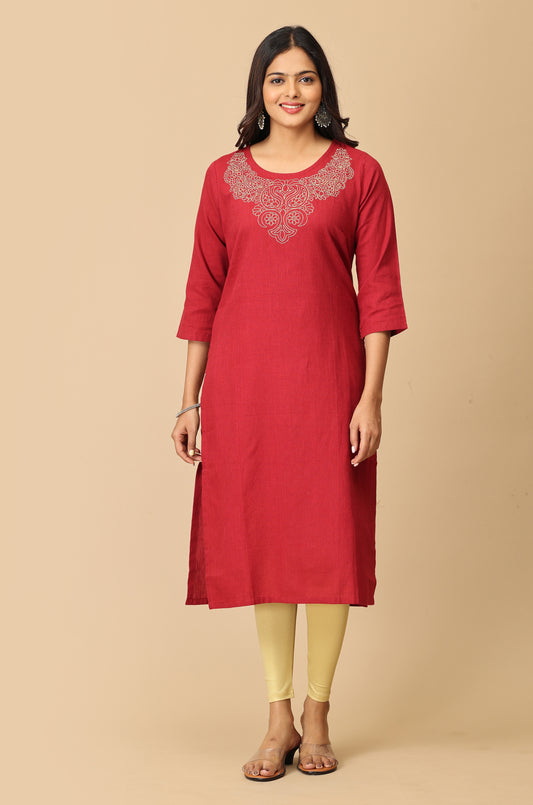 Maroon Neck Zari Embroidery Kurti