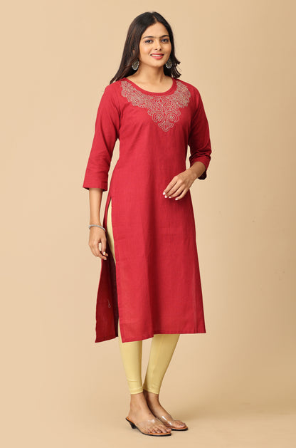 Maroon Neck Zari Embroidery Kurti