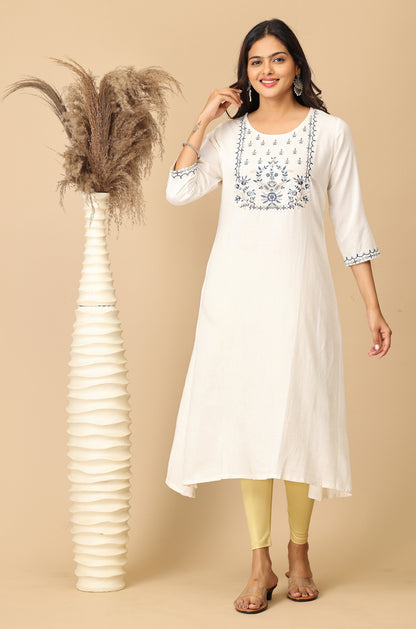 Off-White Viscose Embroidery Kurti