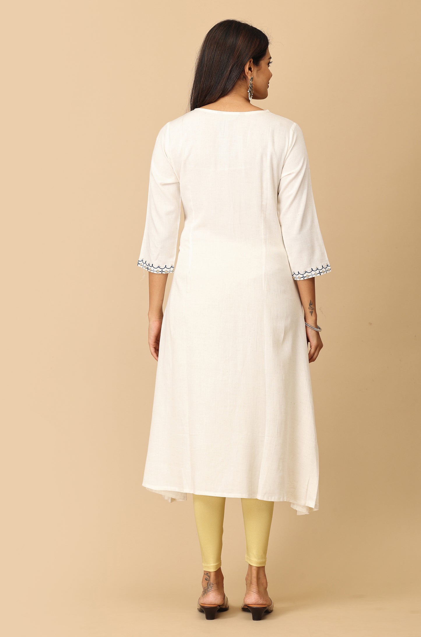 Off-White Viscose Embroidery Kurti
