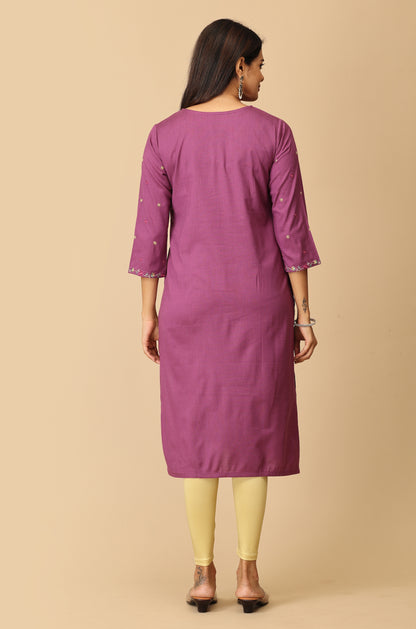Purple BB Cotton Embroidery Kurti