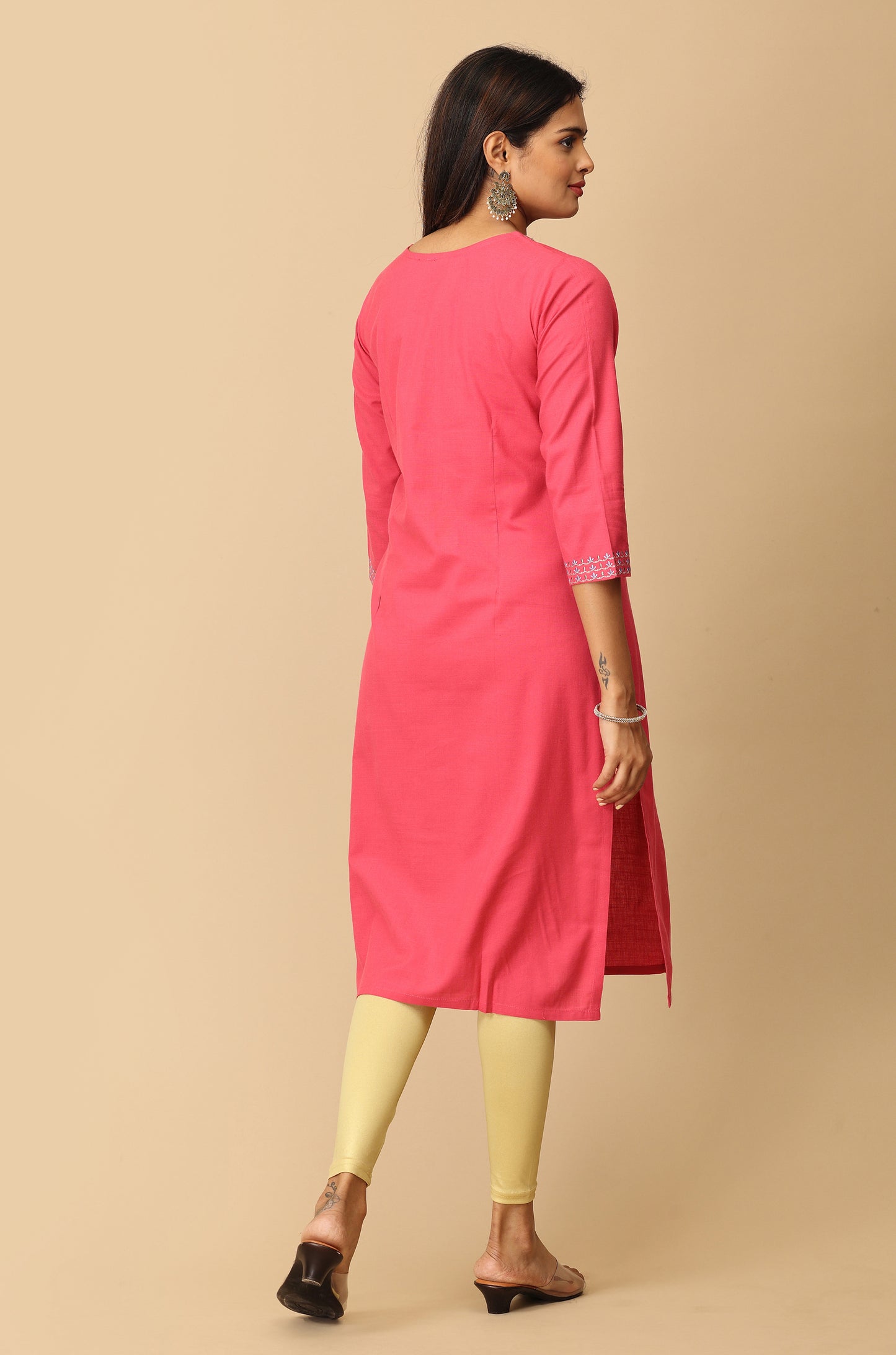 Pink Rayon Slub Embroidery Kurti