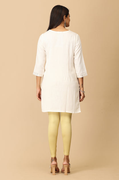 Off White Mirror Work Embroidery Kurti
