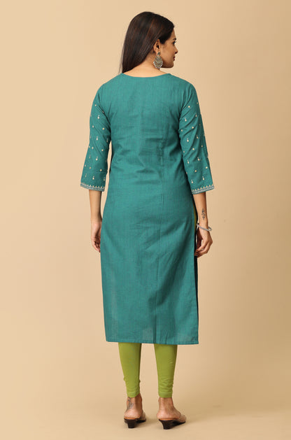 Teal Khadi Embroidery Kurti