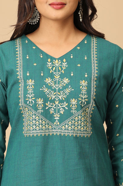Teal Khadi Embroidery Kurti