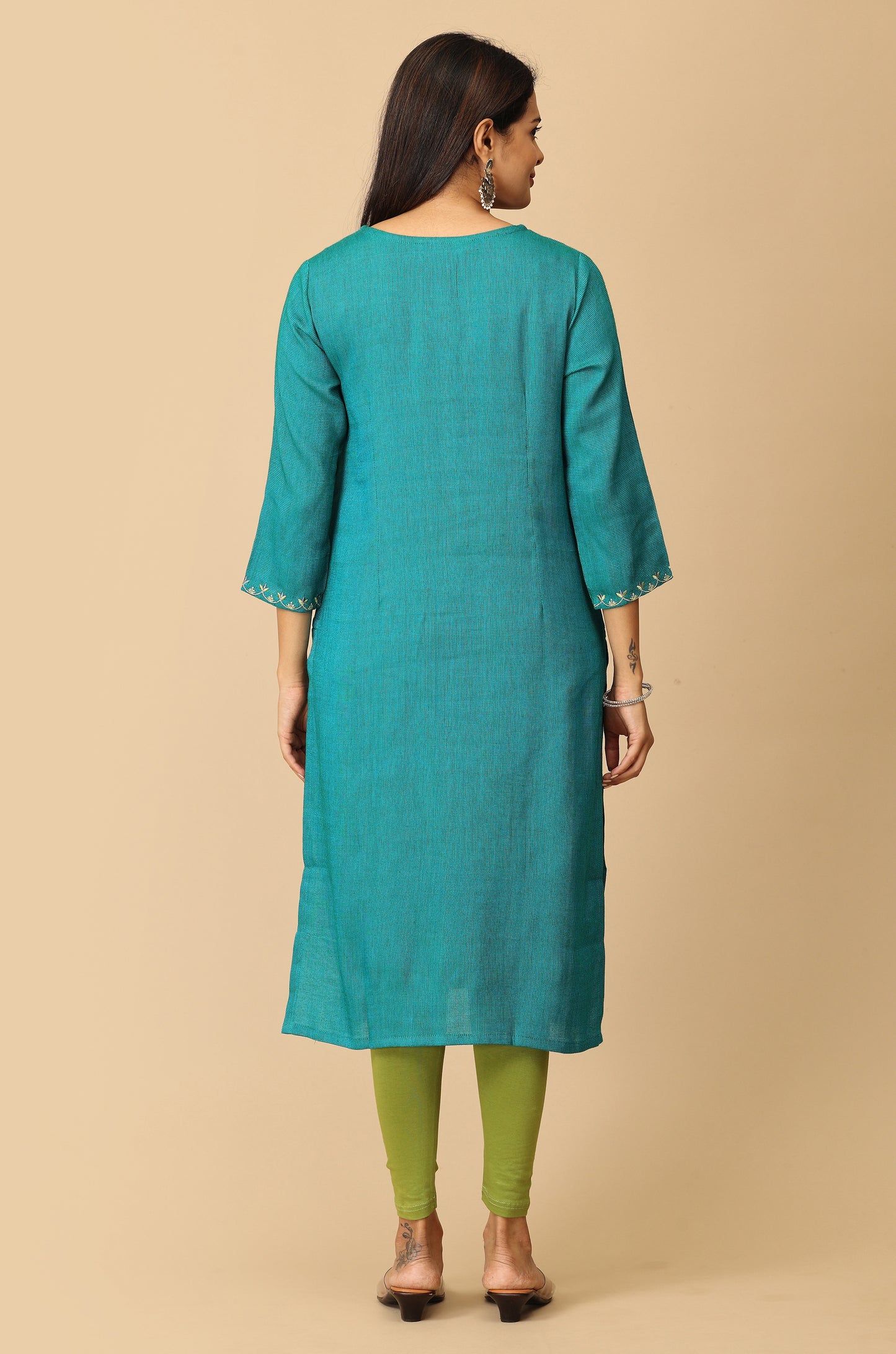 Teal Matty Straight Embroidery Kurti