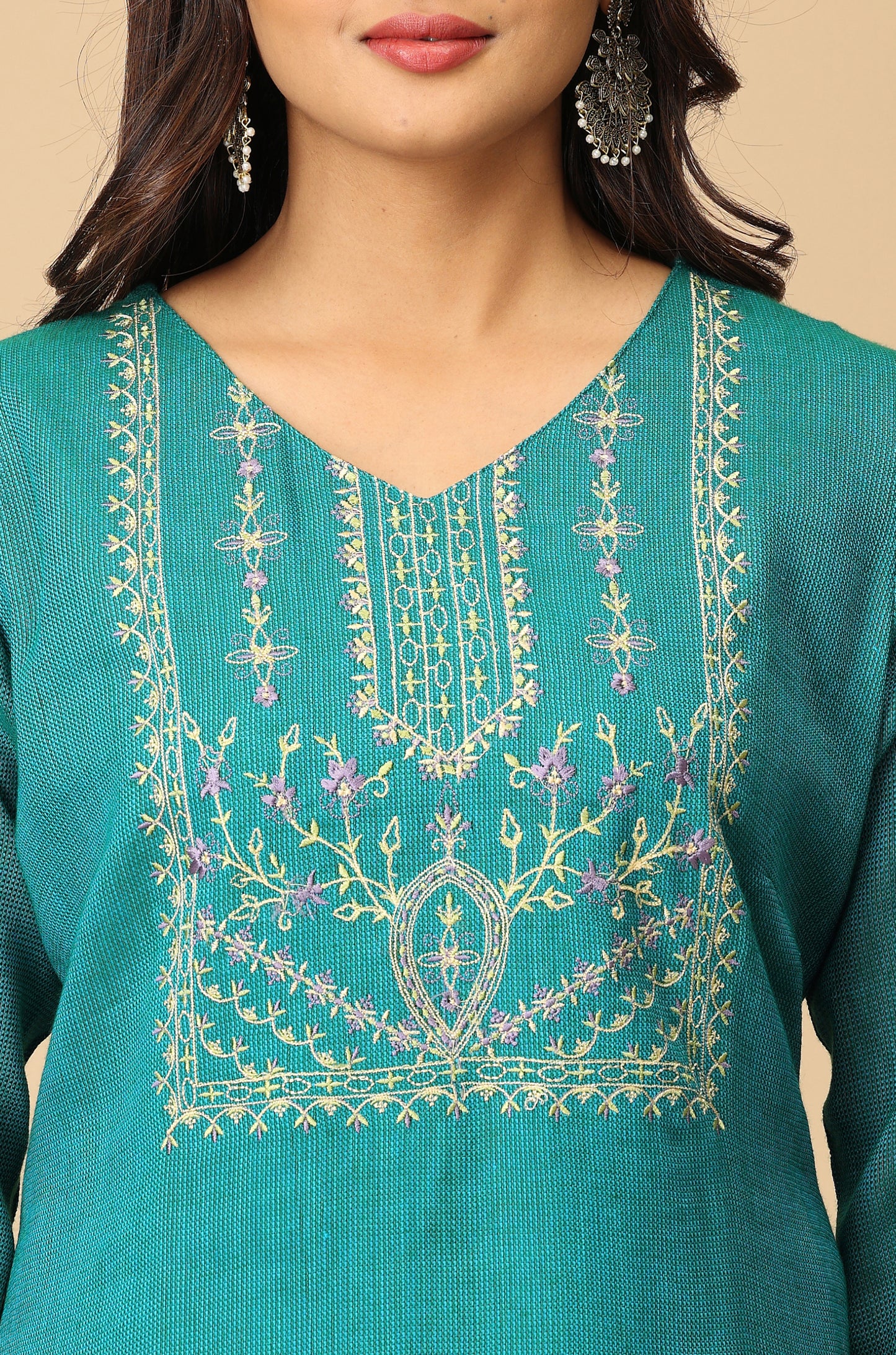 Teal Matty Straight Embroidery Kurti