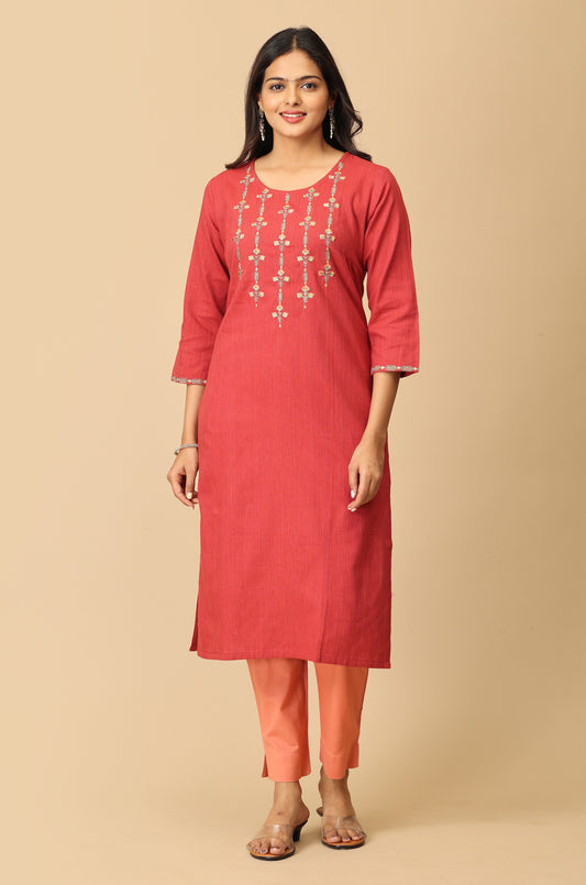 Maroon Khadi Embroidery Kurti