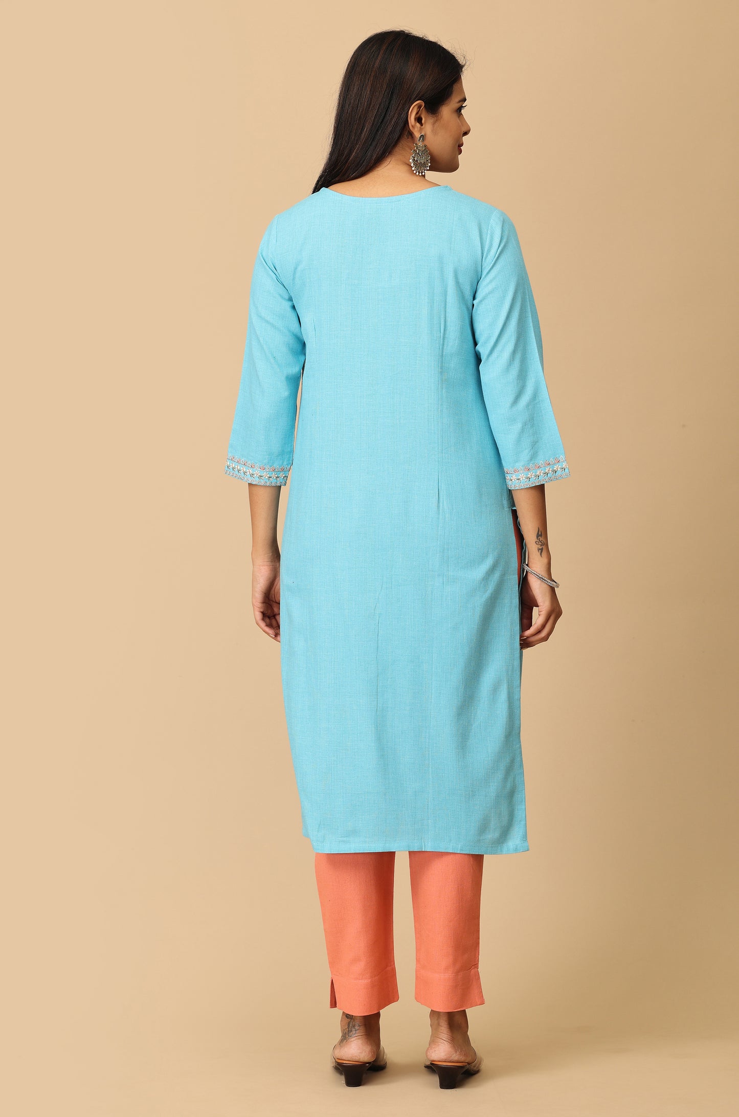 Sky Blue Khadi Embroidery Kurti