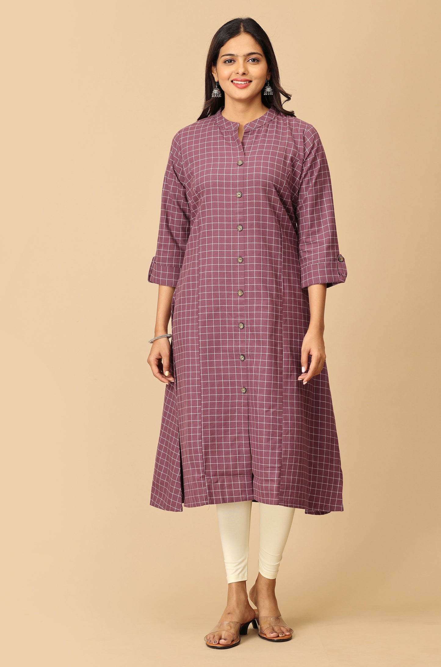 Mauve Cotton Flex Self Weaving Textured Kurti