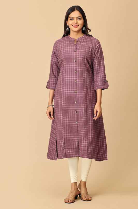 Mauve Cotton Flex Self Weaving Textured Kurti