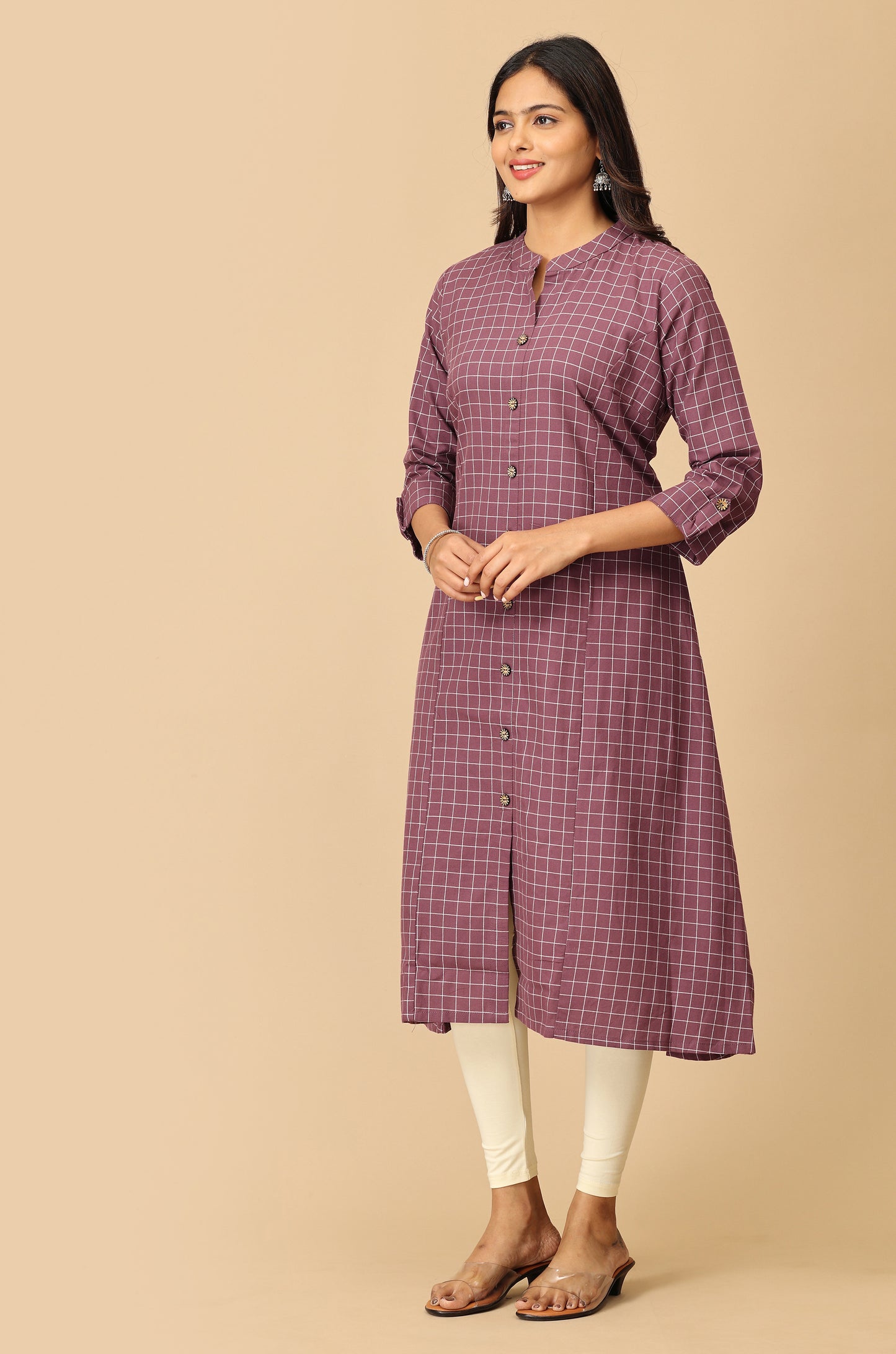Mauve Cotton Flex Self Weaving Textured Kurti