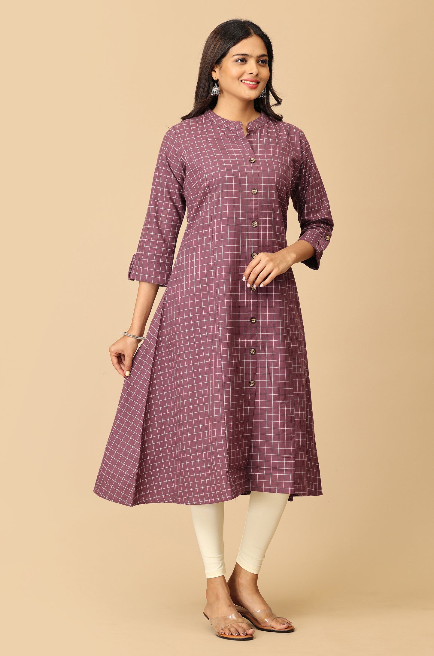 Mauve Cotton Flex Self Weaving Textured Kurti