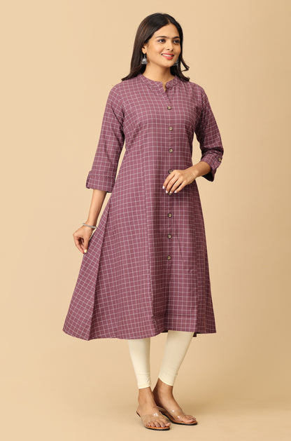 Mauve Cotton Flex Self Weaving Textured Kurti
