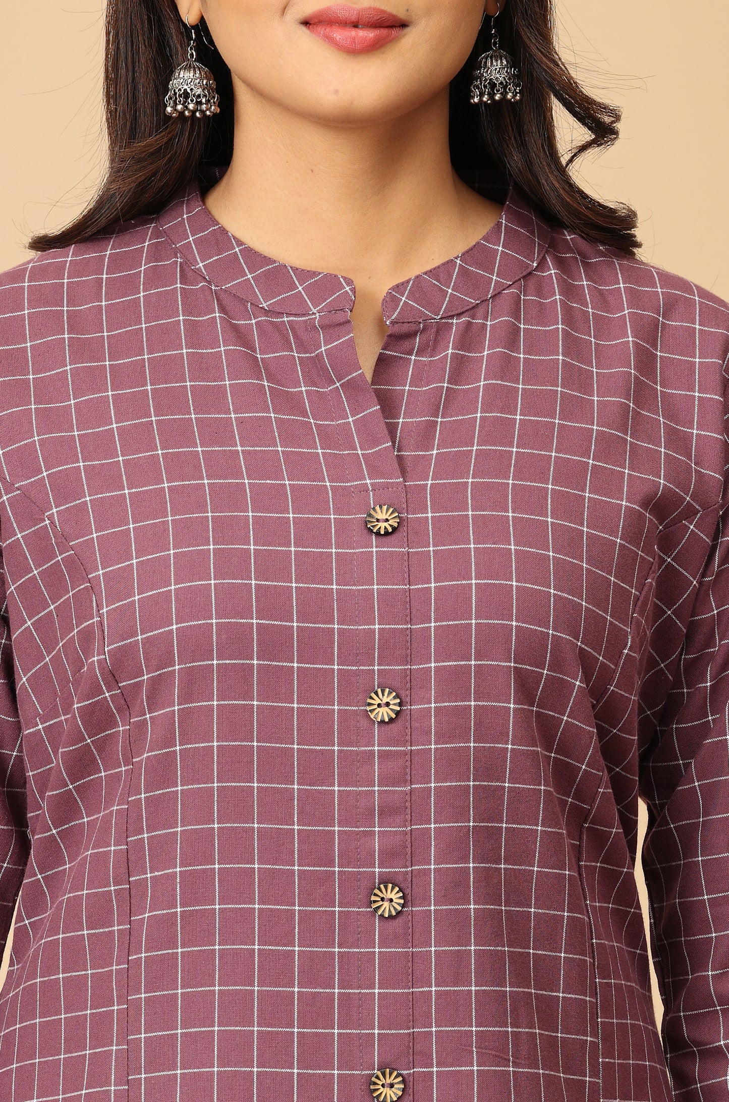 Mauve Cotton Flex Self Weaving Textured Kurti