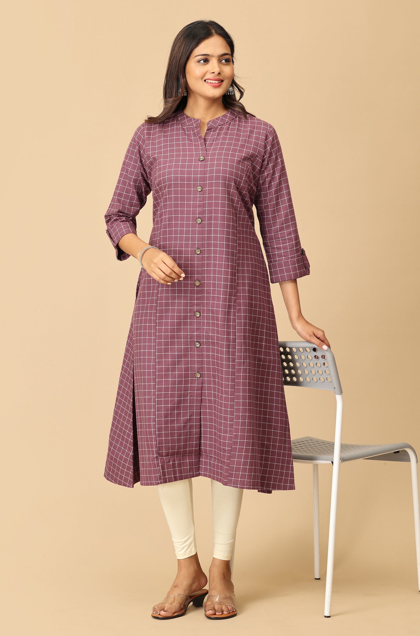 Mauve Cotton Flex Self Weaving Textured Kurti