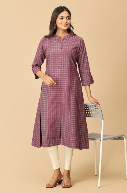 Mauve Cotton Flex Self Weaving Textured Kurti