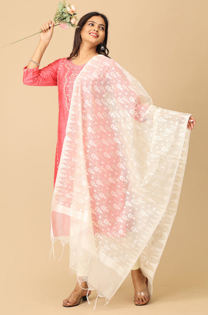 Coral Slub Silk Embroidery Kurti