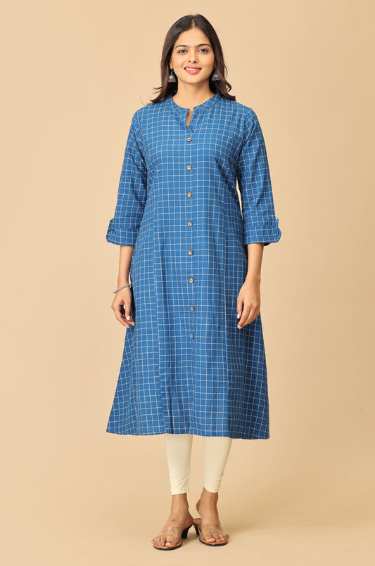 Royal Blue Cotton Flex Self Weaving Textured Kurti