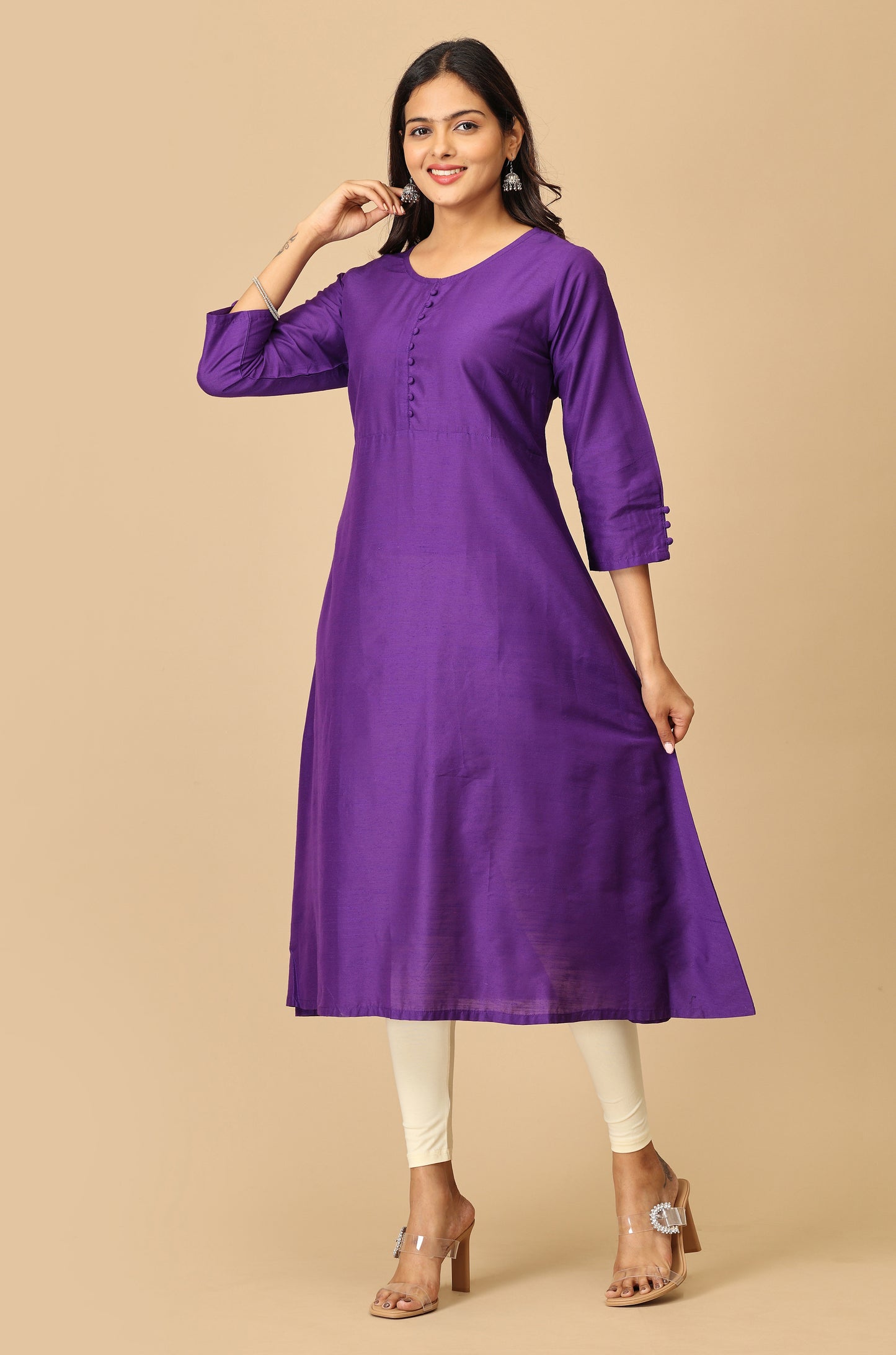 Solid Purple A Line Kurta