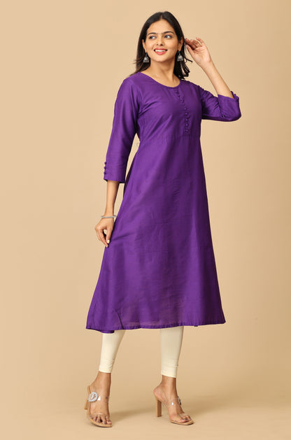 Solid Purple A Line Kurta