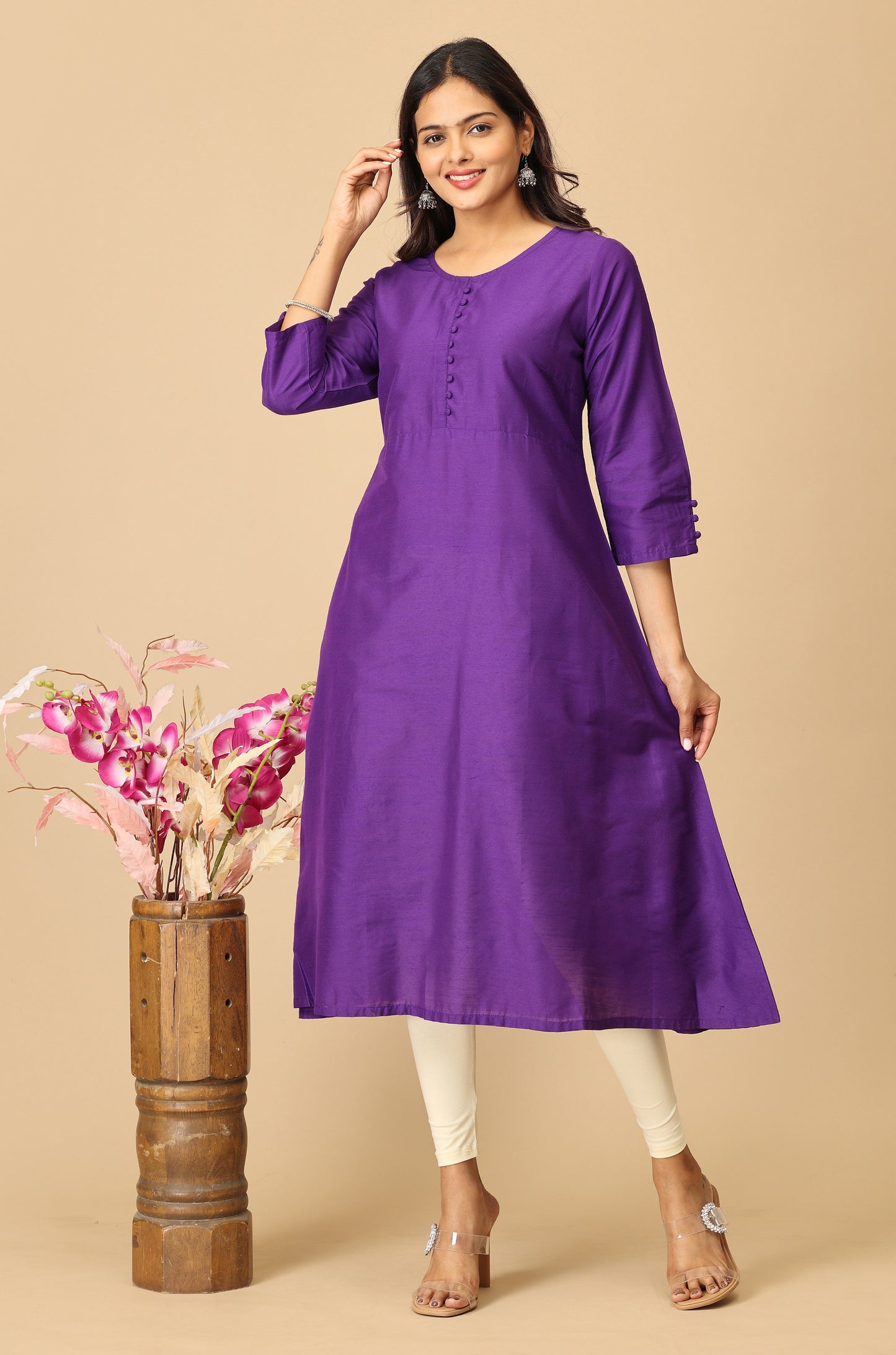 Solid Purple A Line Kurta