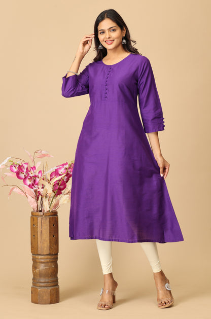 Solid Purple A Line Kurta